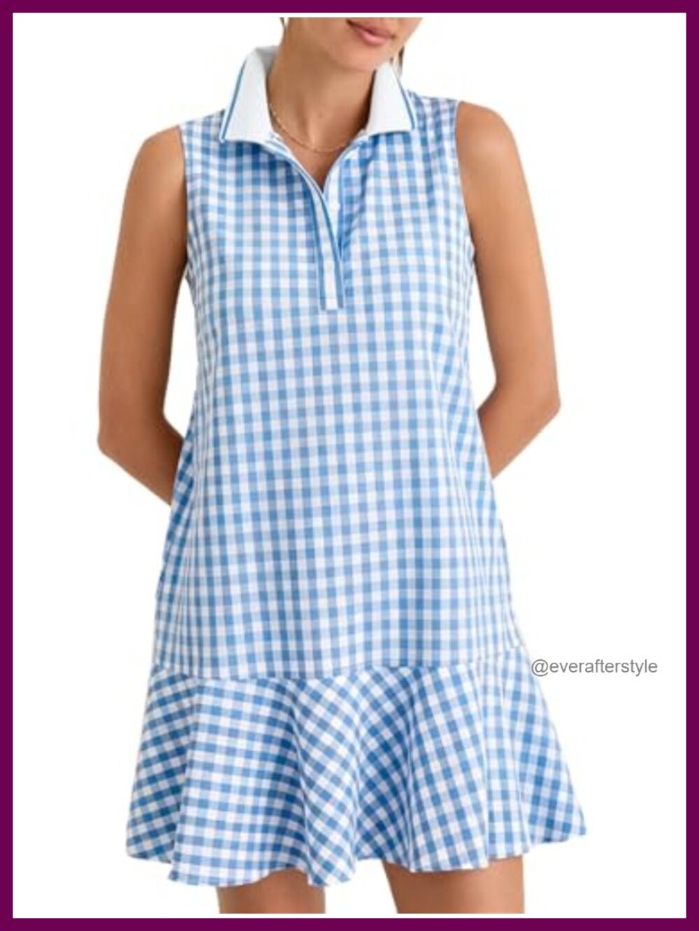 Womens Gingham Polo Dress V Neck Sleeveless Plaid Tennis Mini Ruffled Hem